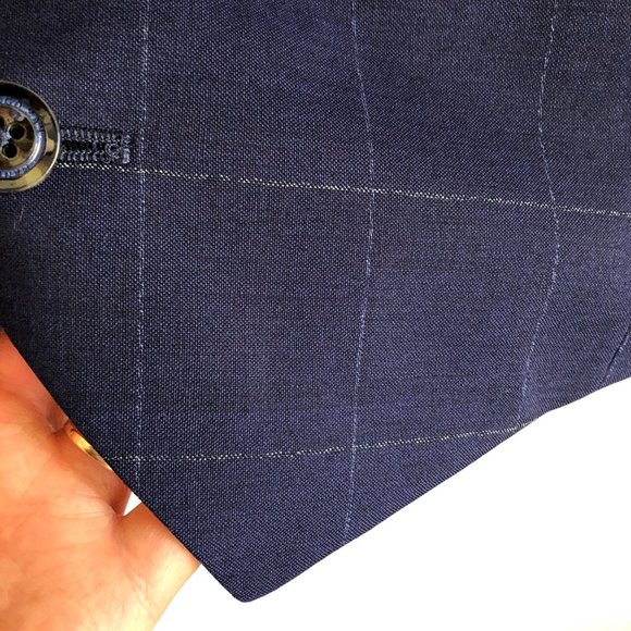 MANGO Mens Suit Vest Blue Windowpane Check Wool 42 - Picture 11 of 15